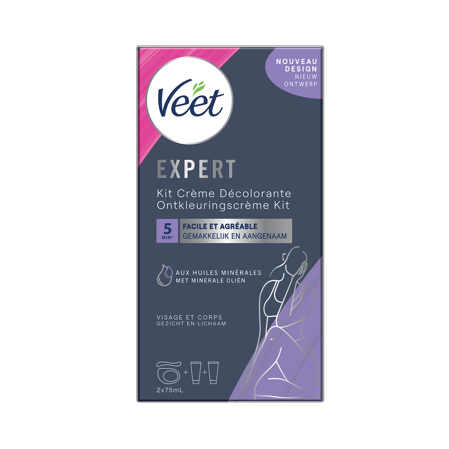 Veet Expert Kit crème décolorante – Visage & Corps, 2x75ml | Veet